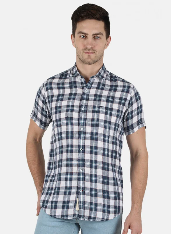 Men's Distressed Denim Casual Shirts with Frayed Edges for a Trendy and Rugged LookMen NAvy Blue Check Shirt