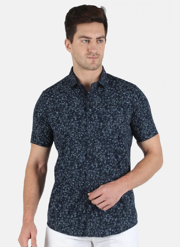 Men's Organic Cotton Casual Shirts with a Soft Handfeel for Everyday ComfortMen NAvy Blue Printed Shirt