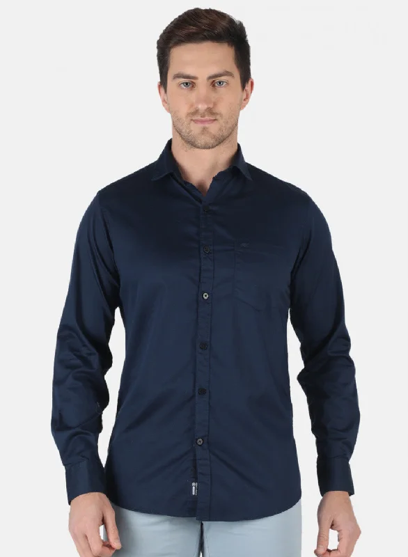 Men's Organic Cotton Casual Shirts with a Soft Handfeel for Everyday ComfortMen NAvy Blue Solid Shirt