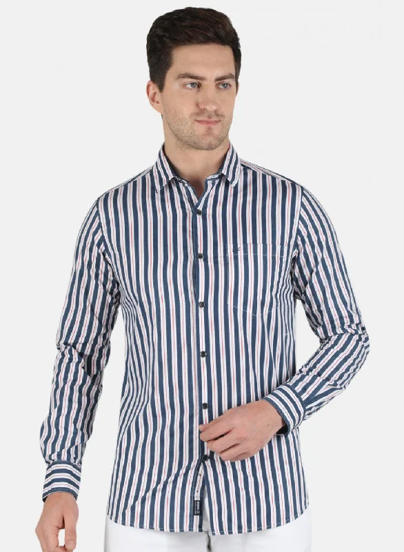 Men's Sustainable Recycled Material Casual Shirts for Eco - Conscious ConsumersMen NAvy Blue Stripe Shirt