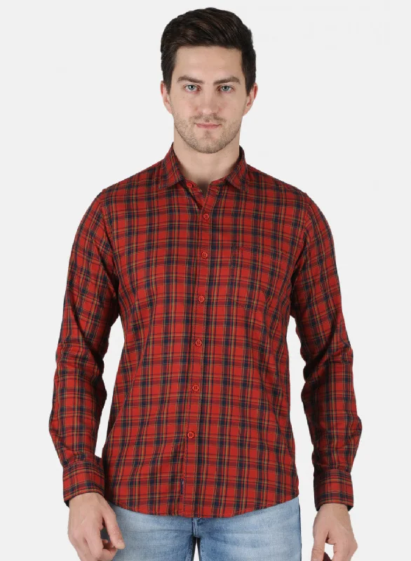 Men's Moisture - Wicking Performance Fabric Casual Shirts for Outdoor ActivitiesMen Orange Check Shirt