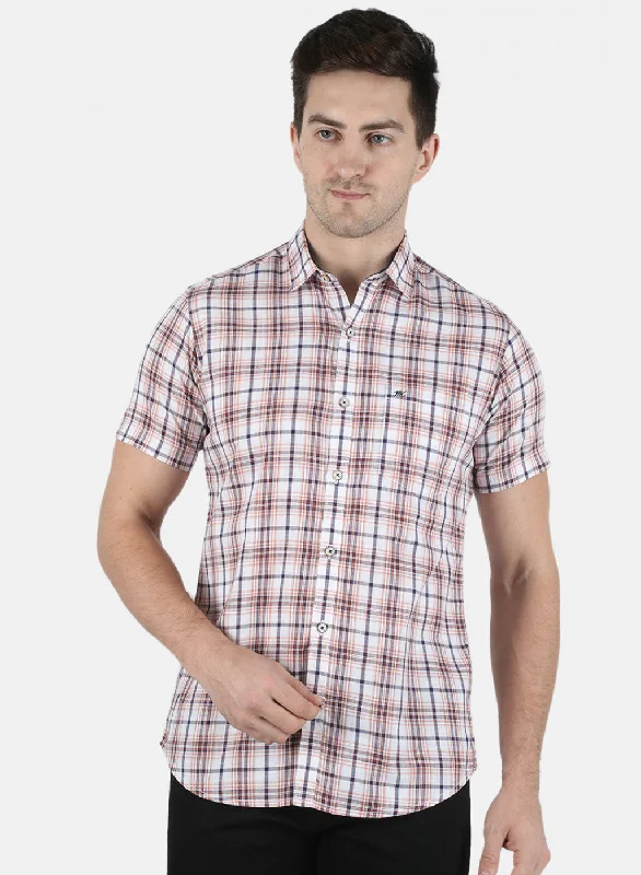 Plus Size Men's Striped Chambray Casual Shirts with a Spread Collar for a Preppy AppearanceMen Orange Check Shirt