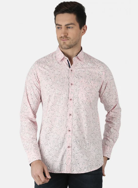 Men's Thermal - Lined Casual Shirts in Black for Added Warmth in Cold WeatherMen Pink Printed Shirt