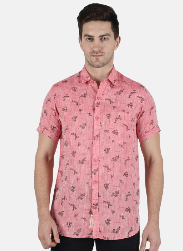 Men's Distressed Denim Casual Shirts with Frayed Edges for a Trendy and Rugged LookMen Pink Printed Shirt