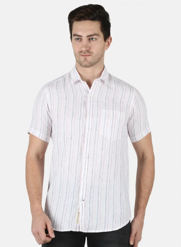 Men's Two - Tone Contrast Panel Casual Shirts in White and Navy for a Stylish and Eye - Catching DesignMen Pink Stripe Shirt