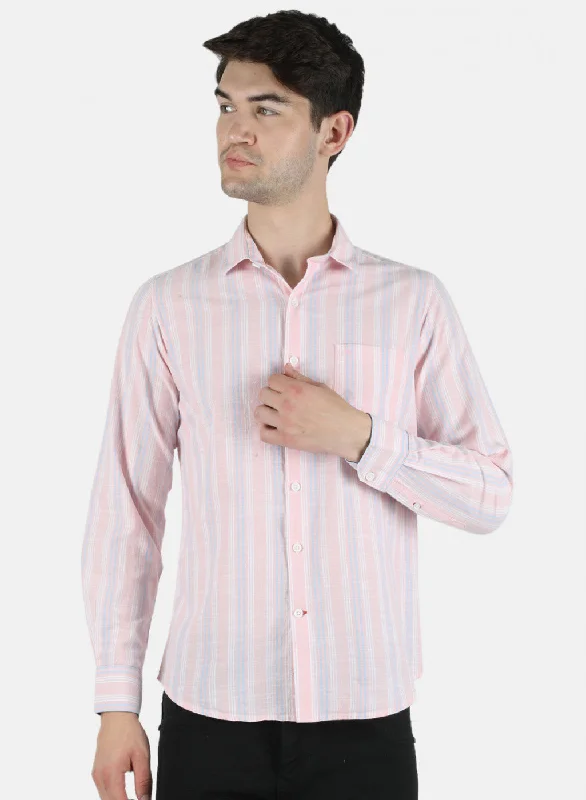 Men's Short - Sleeve Linen Casual Shirts in Light Khaki for a Breathable Summer OptionMen Pink Stripe Shirt