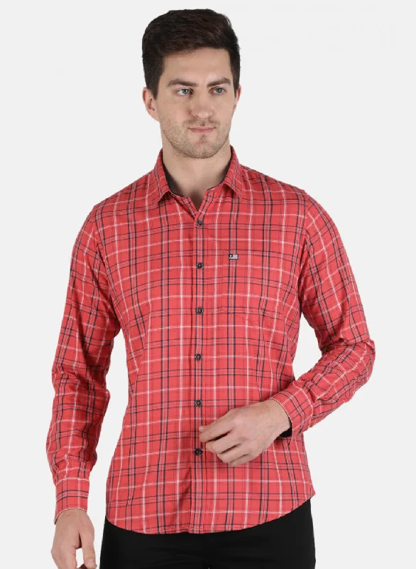 Men's Slim - Fit Printed Floral Casual Shirts in Pastel Colors for a Spring - Inspired VibeMen Red Check Shirt