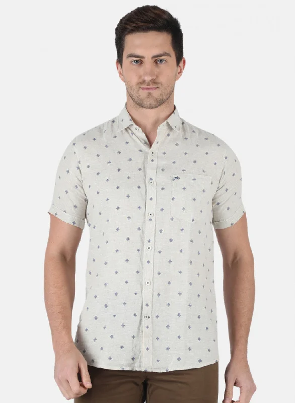 Men's Embroidered Detail Casual Shirts in Beige for a Touch of EleganceMen Sky Blue Printed Shirt