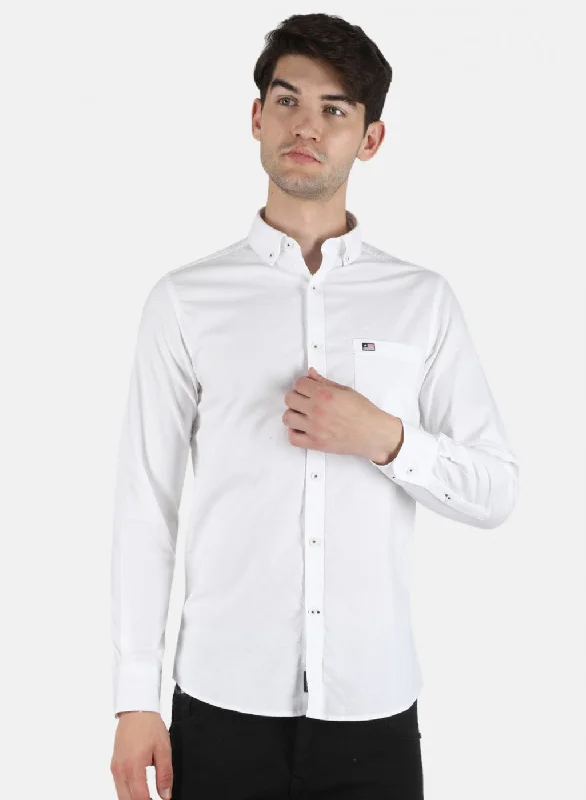 Men's Thermal - Lined Casual Shirts in Black for Added Warmth in Cold WeatherMen White Solid Shirt