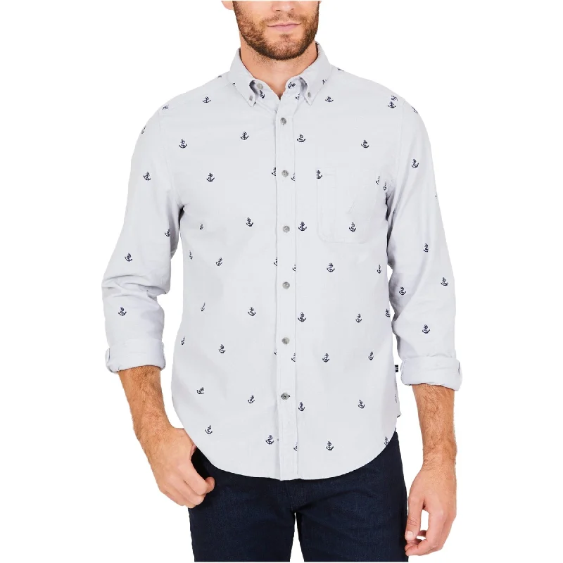 Men's Wrinkle - Resistant Polyester Blend Casual Shirts for Easy Travel and MaintenanceNautica Mens Anchor Print Button Up Shirt