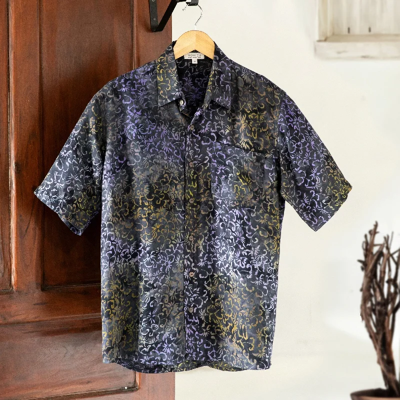 Men's Distressed Denim Casual Shirts with Frayed Edges for a Trendy and Rugged LookNovica Handmade Purple Floral Mens Batik Rayon Shirt