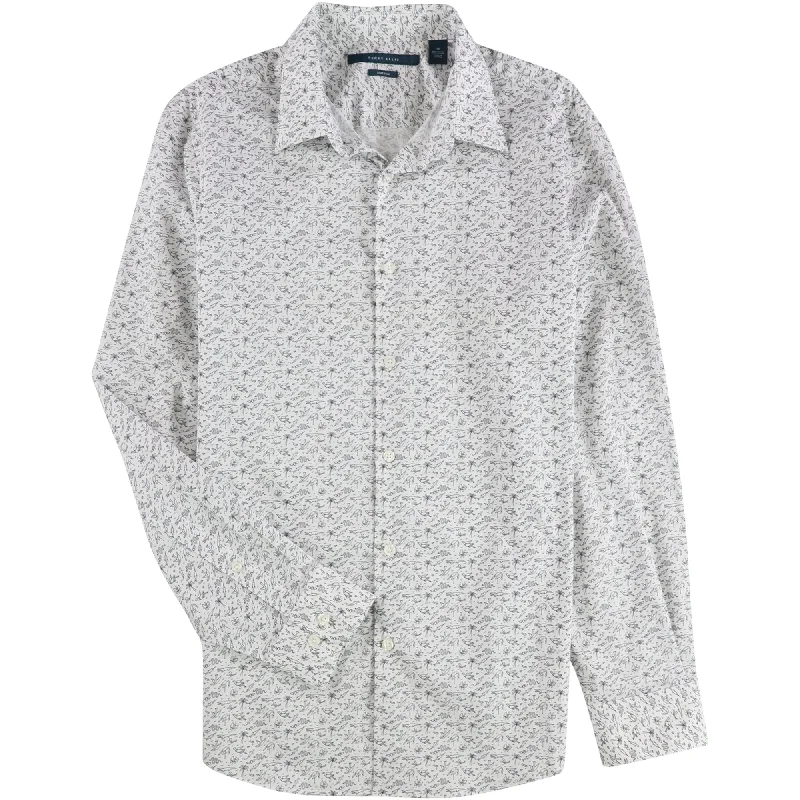 Plus Size Men's Striped Chambray Casual Shirts with a Spread Collar for a Preppy AppearancePerry Ellis Mens Animal Kingdom Button Up Shirt, White, Large