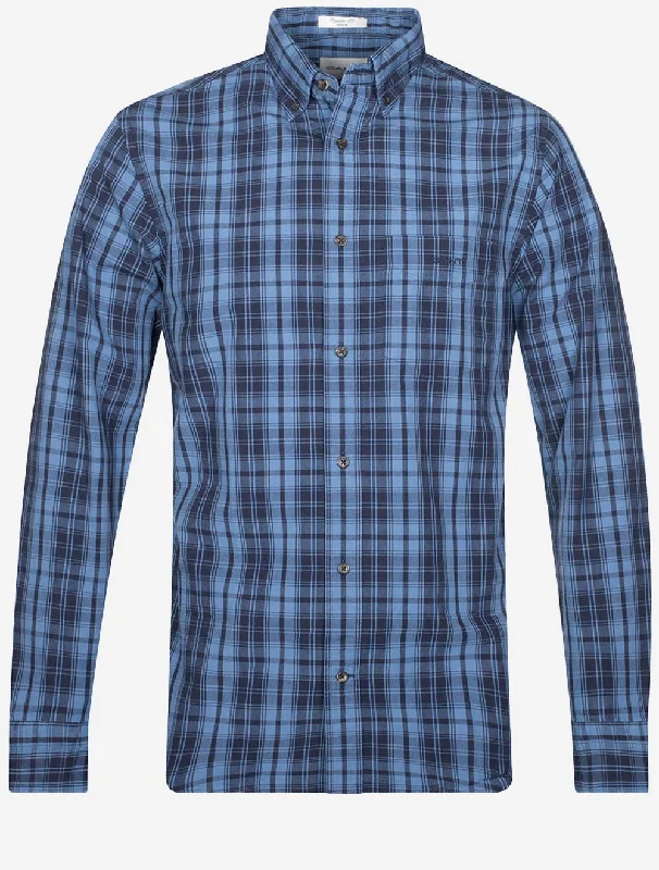 Men's Two - Tone Contrast Panel Casual Shirts in White and Navy for a Stylish and Eye - Catching DesignRegular Archive Poplin Plaid Shirt Salty Sea