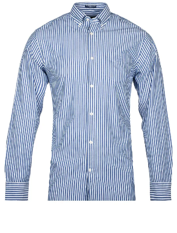 Men's Thermal - Lined Casual Shirts in Black for Added Warmth in Cold WeatherRegular Buttondown Broadcloth Stripe College Blue