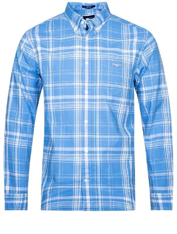 Men's Linen Blend Casual Shirts with Roll - Up Sleeves for a Summer Beach LookRegular Cotton Linen Check Shirt Day Blue