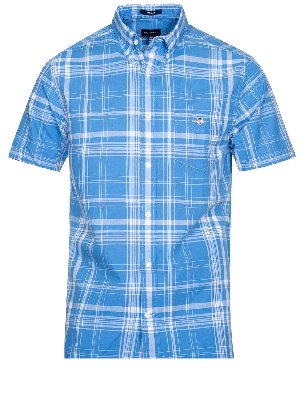 Men's Tailored Fit Checkered Casual Shirts in Multicolor for a Smart - Casual EnsembleRegular Cotton Linen Short Sleeve Day Blue