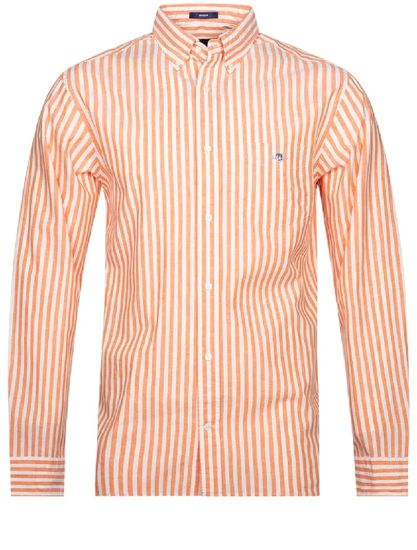 Men's Embroidered Detail Casual Shirts in Beige for a Touch of EleganceRegular Cotton Linen Stripe Shirt Apricot Orange