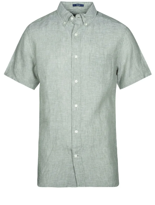 Men's Embroidered Detail Casual Shirts in Beige for a Touch of EleganceRegular Linen Short Sleeve Shirt Kalamata Green