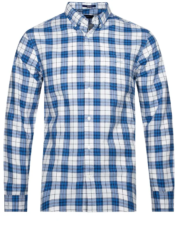 Plus Size Men's Plaid Flannel Casual Shirts in Earth Tones for a Cozy Fall OutfitRegular Oxford Check Shirt Day Blue