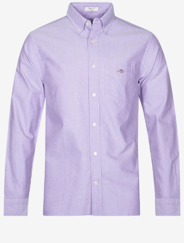 Men's Retro - Style Hawaiian Print Casual Shirts in Bold Patterns for a Tropical VacationRegular Oxford Shirt Lilac