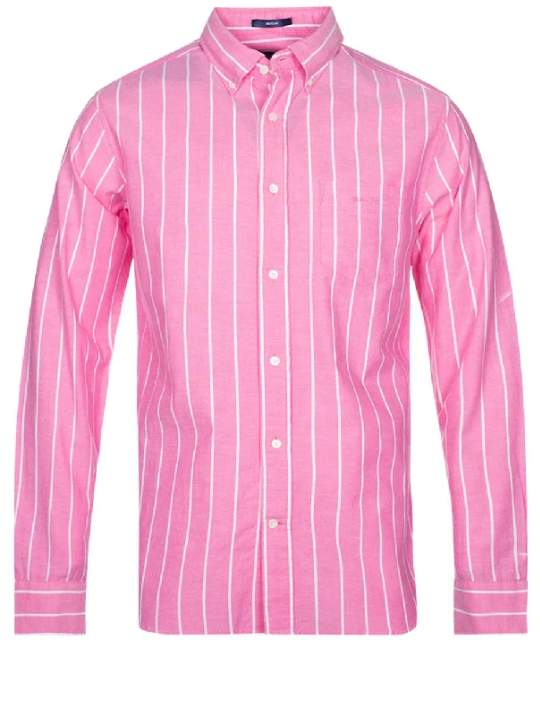 Men's Short - Sleeve Linen Casual Shirts in Light Khaki for a Breathable Summer OptionRegular Fit Oxford Stripe Shirt Perky Pink