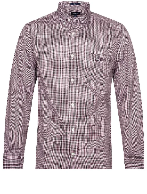 Men's Slim - Fit Printed Floral Casual Shirts in Pastel Colors for a Spring - Inspired VibeRegular Fit Poplin Micro Gingham Shirt Cabernet Red