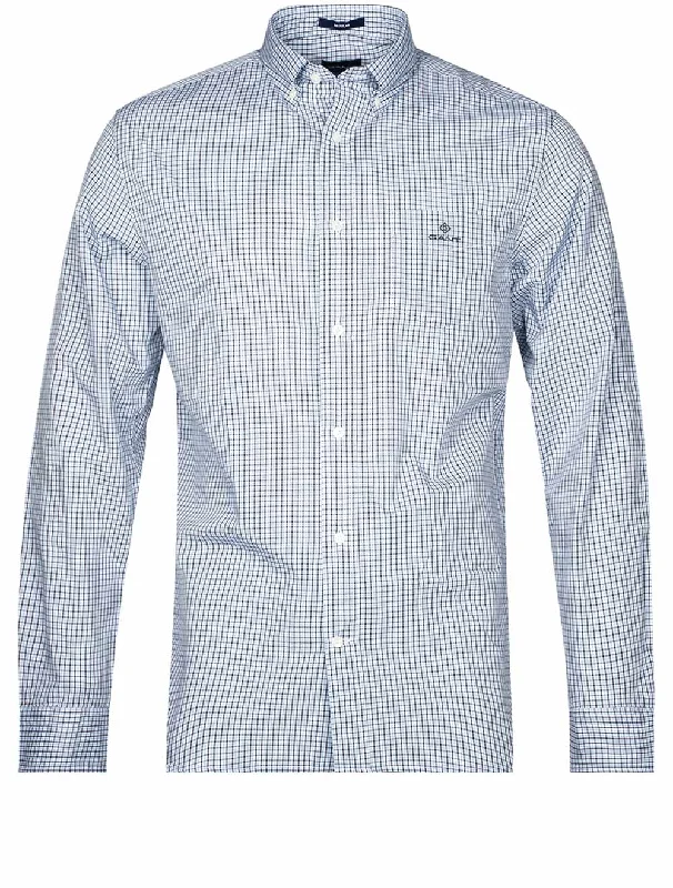 Men's Button - Down Oxford Casual Shirts in Crisp White for a Classic and Versatile StyleRegular Fit Poplin Micro Gingham Shirt Capri Blue