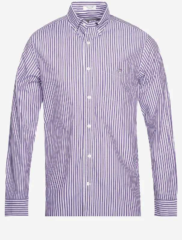 Men's Moisture - Wicking Performance Fabric Casual Shirts for Outdoor ActivitiesRegular Fit Poplin Stripe Shirt Pansy Purple