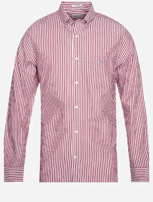 Men's Button - Down Oxford Casual Shirts in Crisp White for a Classic and Versatile StyleRegular Fit Poplin Stripe Shirt Plumped Red