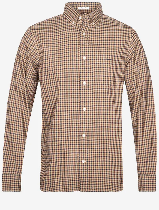 Men's Button - Down Oxford Casual Shirts in Crisp White for a Classic and Versatile StyleRegular Twill Micro Multi Check Shirt Hazelwood Beige