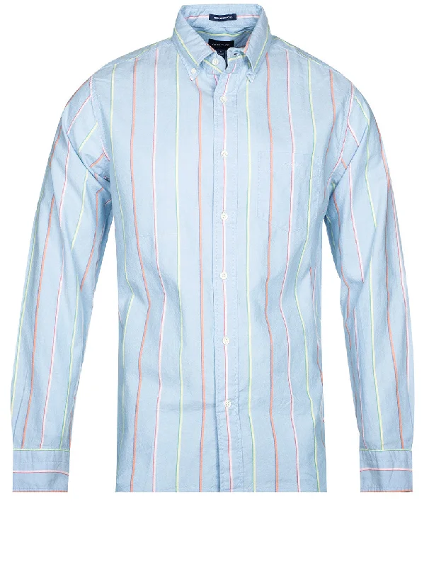 Men's Thermal - Lined Casual Shirts in Black for Added Warmth in Cold WeatherRegular Fit Striped Archive Oxford Shirt Capri Blue