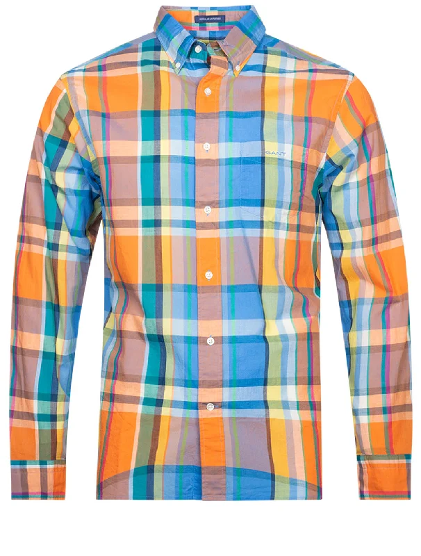 Men's Short - Sleeve Linen Casual Shirts in Light Khaki for a Breathable Summer OptionRegular Colorful Madras Shirt Apricot Orange