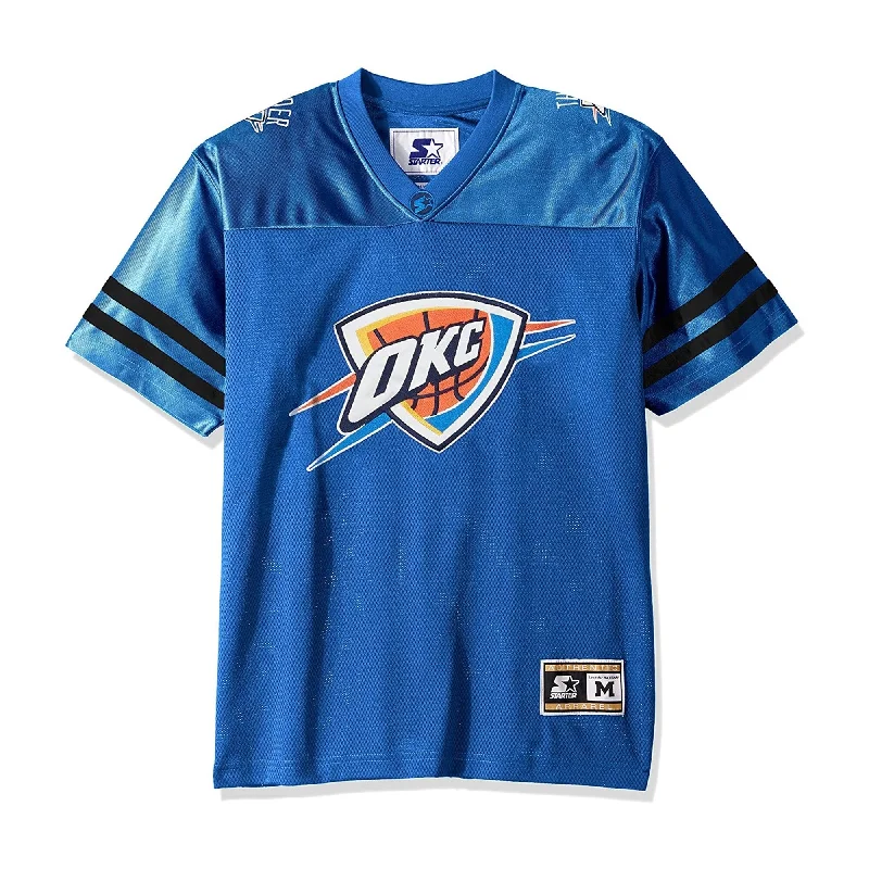 Men's Distressed Denim Casual Shirts with Frayed Edges for a Trendy and Rugged LookSTARTER Mens Oklahoma City Thunder Jersey, Blue, 6XL