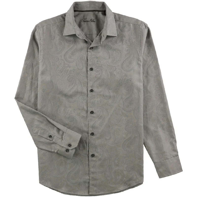 Men's Long - Line Oversized Casual Shirts in Dark Gray for a Relaxed and Modern LookTasso Elba Mens Jacquard Paisley Button Up Shirt, Grey, Small