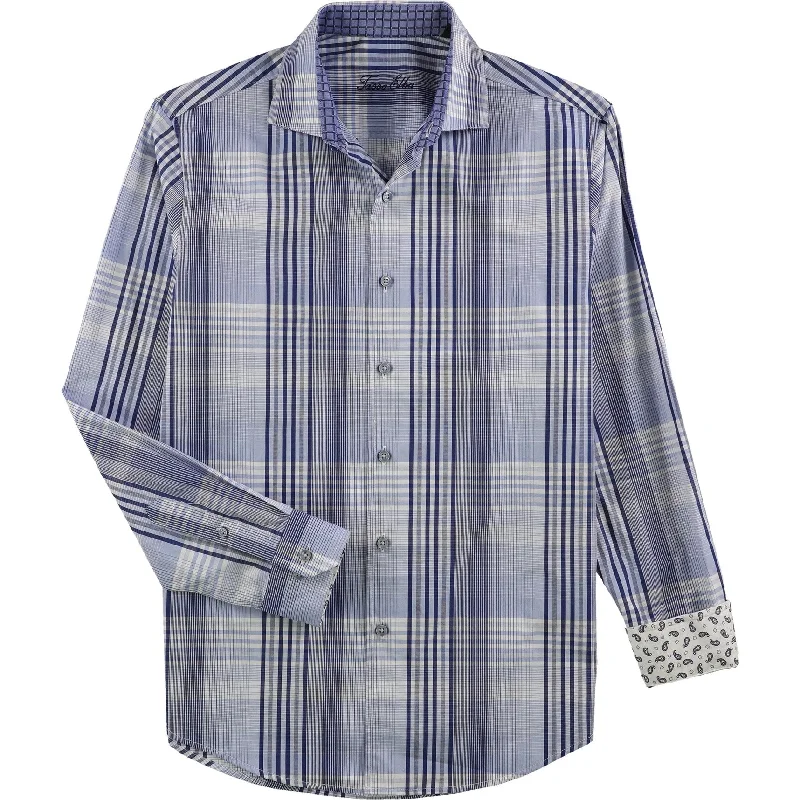 Men's Graphic - Printed Casual Shirts with Pop - Culture References for a Fun and Stylish LookTasso Elba Mens Minuto Rustic Plaid Button Up Shirt, Blue, Small