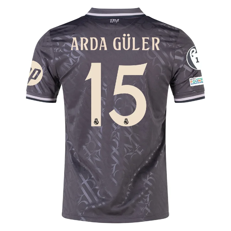 Men's Retro Soccer Jerseys of Famous Clubs from the 90s for Nostalgic Football Enthusiastsadidas Real Madrid Arda Guler Third Jersey w/ Champions League Patches + HP Sponsor 24/25 (Charcoal)