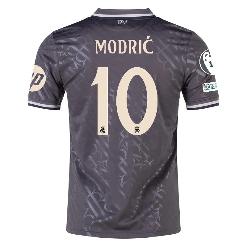 Men's NBA Authentic Team Jerseys in Official Team Colors for True Basketball Fansadidas Real Madrid Luka Modric Third Jersey w/ Champions League Patches + HP Sponsor 24/25 (Charcoal)