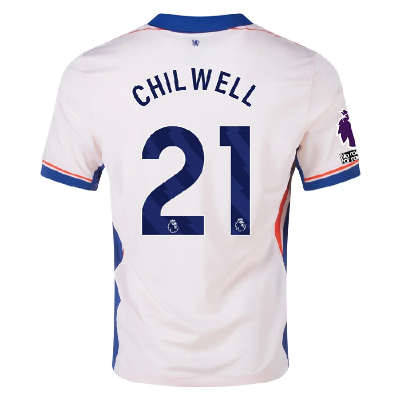 Men's Retro Soccer Jerseys of Famous Clubs from the 90s for Nostalgic Football EnthusiastsNike Chelsea Ben Chilwell Away Jersey w/ EPL + No Room For Racism Patches 24/25 (Guava Ice/Rush Blue)