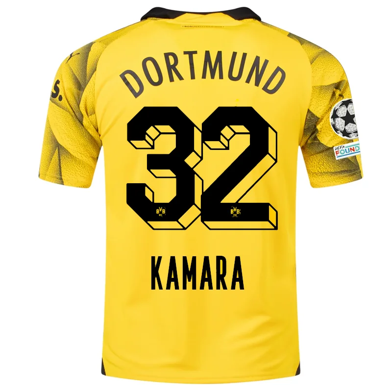 Men's Custom - Embroidered Volleyball Jerseys for Team Uniforms or Personalized GearPuma Mens Borussia Dortmund Abdoulaye Kamara Third Jersey w/ Champions League Patches 23/24 (Cyber Yellow/Puma Black)