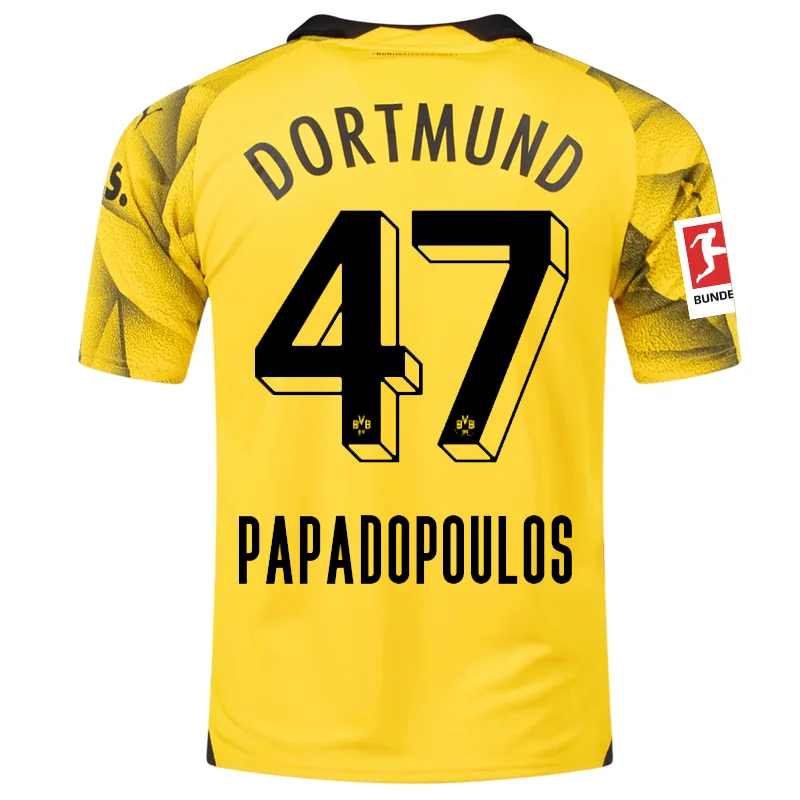 Men's Breathable Polyester Running Jerseys in Bright Neon Colors for High - Visibility WorkoutsPuma Mens Borussia Dortmund Antonios Papadopoulos Third Jersey w/ Bundesliga Patch 23/24 (Cyber Yellow/Puma Black)