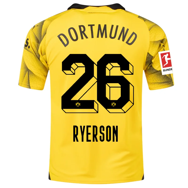 Men's Vintage American Football Jerseys of Legendary Teams for Collectors and FansPuma Mens Borussia Dortmund Julian Ryerson Third Jersey w/ Bundesliga Patch 23/24 (Cyber Yellow/Puma Black)