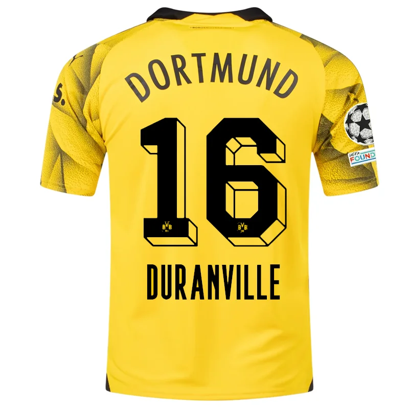 Men's Vintage American Football Jerseys of Legendary Teams for Collectors and FansPuma Mens Borussia Dortmund Julien Duranville Third Jersey w/ Champions League Patches 23/24 (Cyber Yellow/Puma Black)