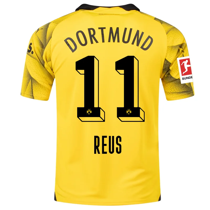 Men's Authentic Soccer Jerseys of National Teams for International Football EventsPuma Mens Borussia Dortmund Marco Reus Third Jersey w/ Bundesliga Patch 23/24 (Cyber Yellow/Puma Black)