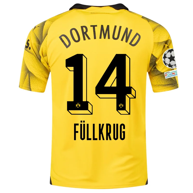 Men's Authentic Soccer Jerseys of National Teams for International Football EventsPuma Mens Borussia Dortmund Niclas Füllkrug Third Jersey w/ Champions League Patches 23/24 (Cyber Yellow/Puma Black)