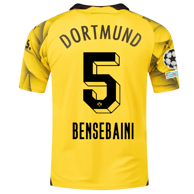 Men's Breathable Polyester Running Jerseys in Bright Neon Colors for High - Visibility WorkoutsPuma Mens Borussia Dortmund Ramy Bensebaini Third Jersey w/ Champions League Patches 23/24 (Cyber Yellow/Puma Black)