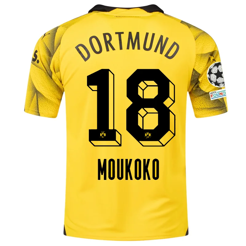 Men's Retro Soccer Jerseys of Famous Clubs from the 90s for Nostalgic Football EnthusiastsPuma Mens Borussia Dortmund Youssoufa Moukoko Third Jersey w/ Champions League Patches 23/24 (Cyber Yellow/Puma Black)