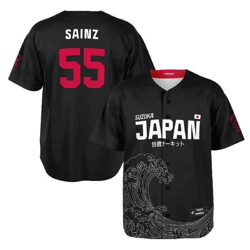 Men's Limited - Edition Cricket Jerseys Commemorating Historic Matches for Die - Hard Cricket LoversSainz - Carbon Black Suzuka "Great Wave" Jersey