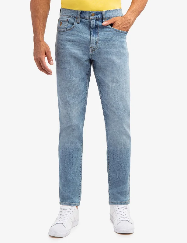 Men's Jeans with a Button - Fly for a Traditional and Classic Aesthetic5 POCKET ATHLETIC FIT JEANS