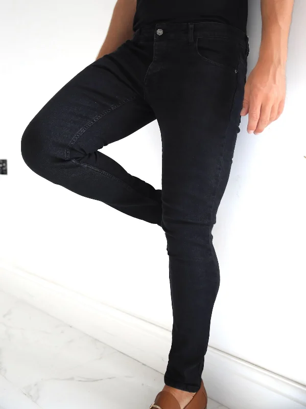 Plus Size Men's Straight Leg Jeans with Reinforced Knees for DurabilityVol. 7 Skinny Jeans - Black