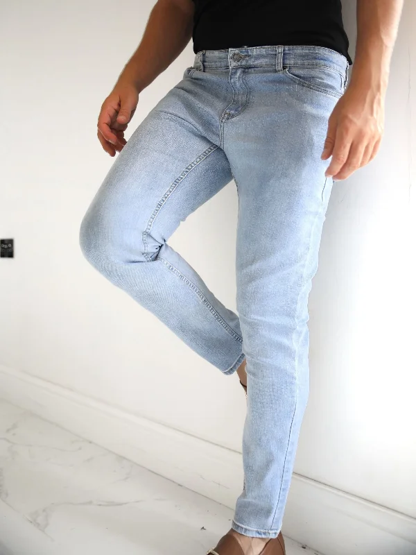 Plus Size Men's Straight Leg Jeans with Reinforced Knees for DurabilityVol. 9 Slim Jeans - Light Blue